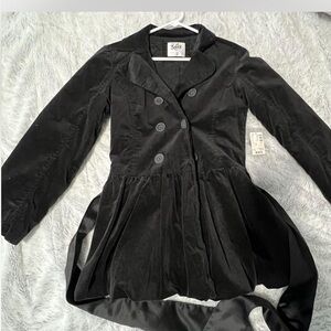 Vintage Justice Black velvet jacket Trench /Peacoat